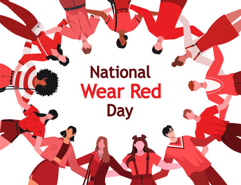 On National Wear Red Day, a group of young people wearing red clothes stood together in a circle, hugging to show their support and raise awareness about cardiovascular disease. 