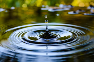 single droplet of water falling into a calm pond, creating ripples of inspiration