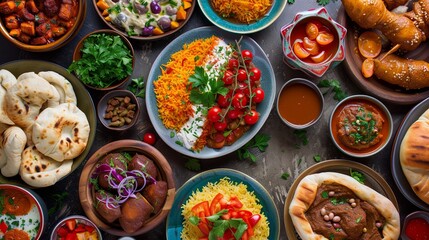 Fototapeta na wymiar Arabic Cuisine: Middle Eastern traditional lunch. It's also Ramadan 