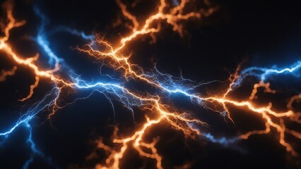 Fototapeta premium explosion background loop A blue and orange lightning bolt with a fractal shape on a black background 