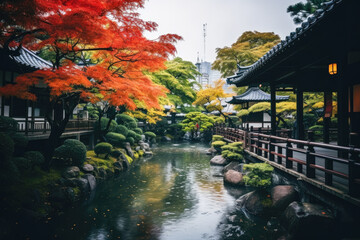 Obraz premium Autumn garden in Kyoto, Japan. Beautiful Japanese Garden in Kyoto, Japan.