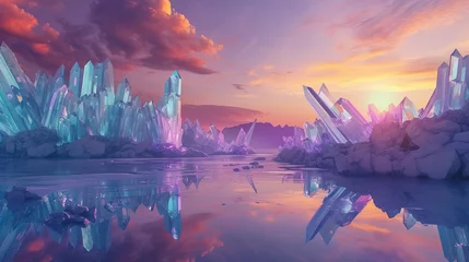 Foto op Plexiglas Fantastical Crystal Landscape at Sunset Reflecting in Tranquil Waters © Franklin