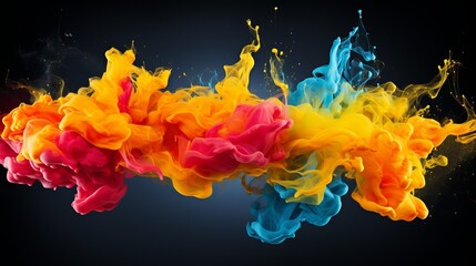 Vibrant paint splashes on dark background, abstract patterns, artistic design concept