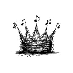 crown made of music notes in the style of childish hand drawn drawing. Perfect design for greeting cards, posters, T-shirts, banners, print invitations