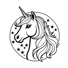 Cute unicorn head portrait - coloring book for kids