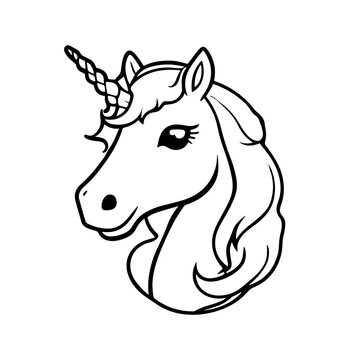 Cute unicorn head portrait - coloring book for kids