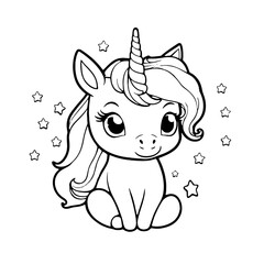 Cute baby unicorn - coloring book for kids