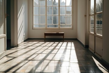 Warm window shadows against a white wall