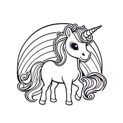 Cute unicorn with rainbow - coloring book for kids