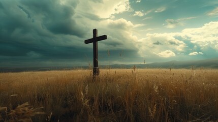 cross in the field illustration. - obrazy, fototapety, plakaty