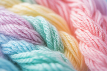 Close-up of colorful yarn in pastel colors.