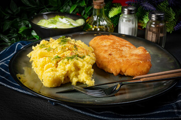 Breaded chicken breast fillet.