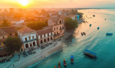 Foto op Plexiglas colorful exotic seascape with boats near Zanzibar shore in Africa © STORYTELLER