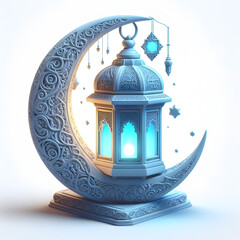 3d lantern with moon Ramadan Kareem design isolated on white background
