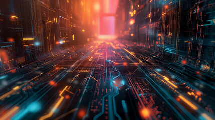 A Futuristic City Illuminated by Neon Lights