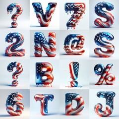 Us flag glass 3D Lettering Typeface. AI generated illustration