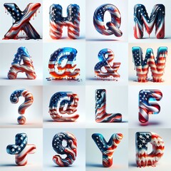 US flag glass 3D Lettering Typeface. AI generated illustration