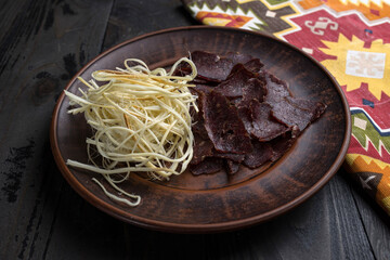 Delicious appetizers from the restaurant. Close up
