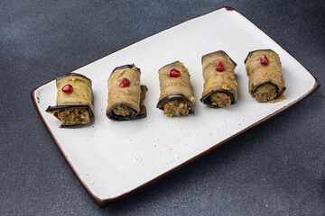 Delicious appetizers from the restaurant. Close up
