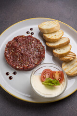 Delicious appetizers from the restaurant. Close up