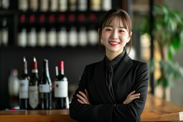 ソムリエとして働く若い日本人女性（レストラン・ワインエキスパート）