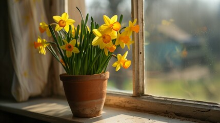 daffodils on the windowsill.