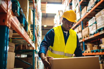 Young male warehouse worker working in a warehouse