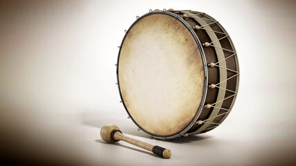 Fototapeta premium Generic traditional Ramadan drum and stick isolated on white background. 3D illustration