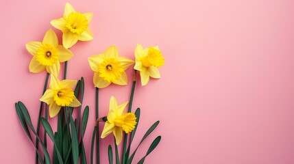 daffodils on a pink background with space for text.
