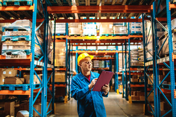 Middle aged warehouse worker working in a warehouse