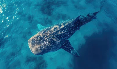 Foto op Plexiglas Tropical island and whale shark - above and below water © STORYTELLER