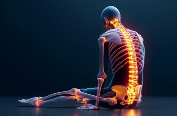 Pain in spine - medical concept isolated lite dark background. - obrazy, fototapety, plakaty