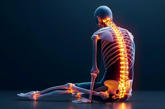 Pain in spine - medical concept isolated lite dark background.