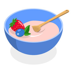 3D Isometric Flat  Illustration of Cereal Breakfast. Item 1