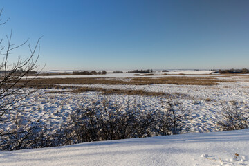 drifts of white snow after a snowfall, sunny weather