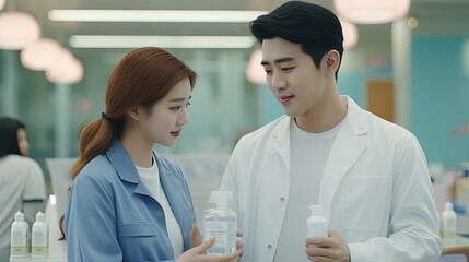 Obraz premium An Asian family is shopping at the store. Close-up view.