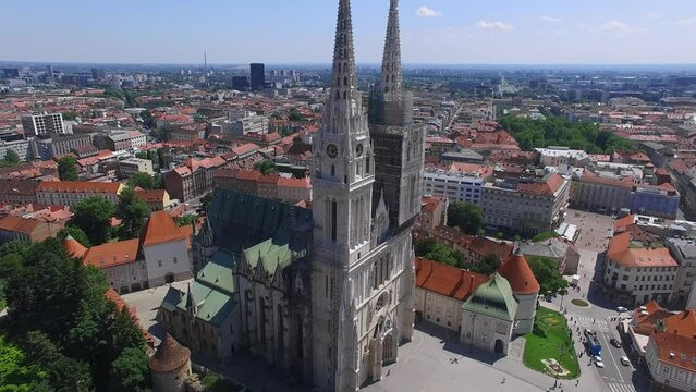 Archbishops Palace and Zagreb Cathedral against cityscape 