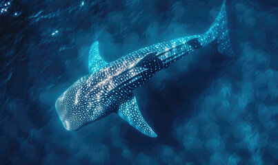 Tropical island and whale shark - above and below water