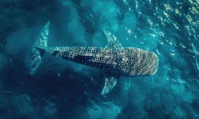 Poster Tropical island and whale shark - above and below water © STORYTELLER