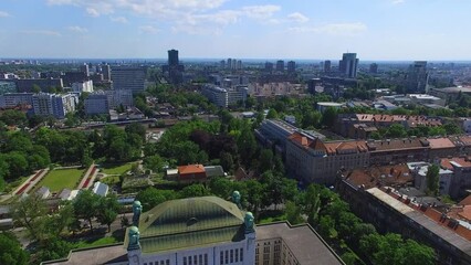 Cityscape with Croatian State Archives and Botanical Garden near railway