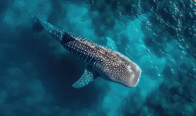 Zelfklevend Fotobehang Tropical island and whale shark - above and below water © STORYTELLER