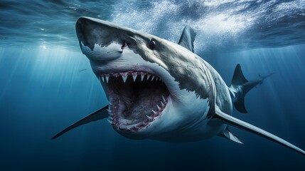 Naklejka premium Shark With Its Mouth Open in the Water