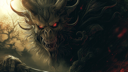 Ancient Mythological Beast Grotesque Monster - obrazy, fototapety, plakaty