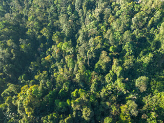 aerial view the beautiful sun shine on the mountain top of Thi Lor Su waterfall.the beautiful sun shine on the perfect forest of Thi Lor Su waterfall..the pristine beauty of Tak Thailand.