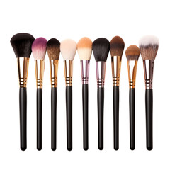 Set of professional makeup brushes isolated on a transparent background