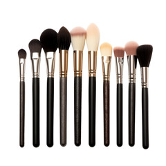 Set of professional makeup brushes isolated on a transparent background
