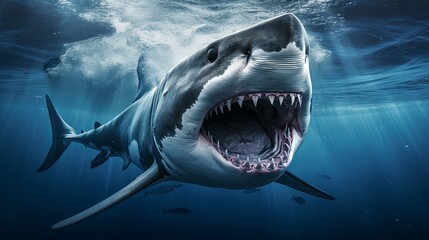 Obraz premium Great White Shark Exhibiting Open Mouth