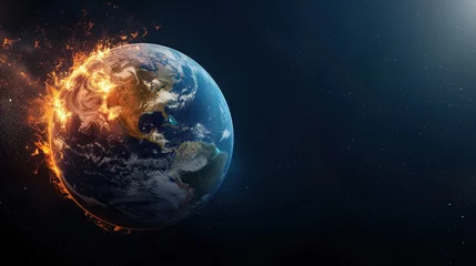 Fotobehang Earth on Fire in Space: Climate Awareness © Matt