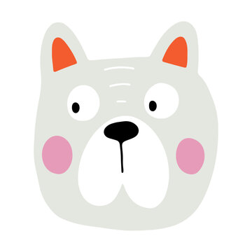 Cute face dog, colorful vector flat illustration.  