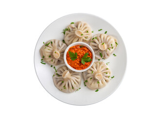 Traditional Georgian dish khinkali - Hinkali  - Boiled khinkali with lamb or beef or cheese